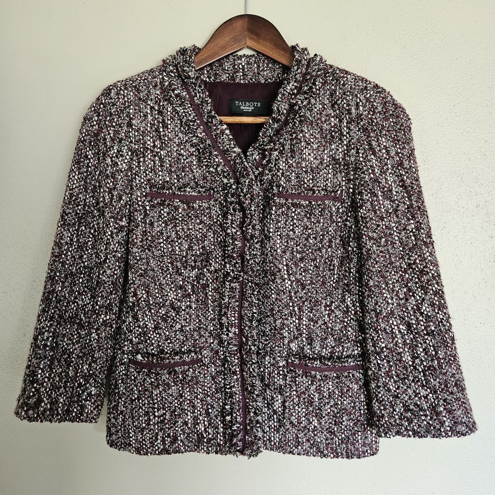 Talbots Tweed Blazer Jacket‎ Womens 4P Petite Multicolor Boucle Classic Preppy